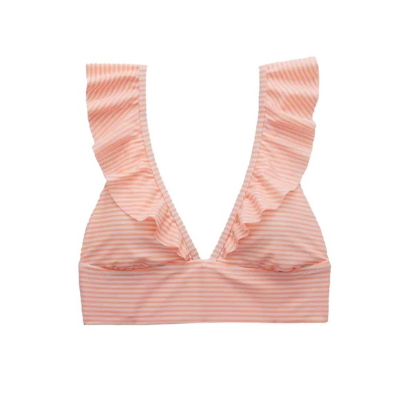 Aerie Ruffle Longline Bikini Top Women's Size Small Neon Peach Striped  Swimsuit - Picture 1 of 12